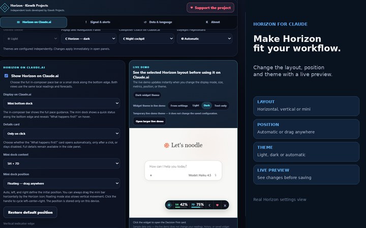Horizon settings with live preview